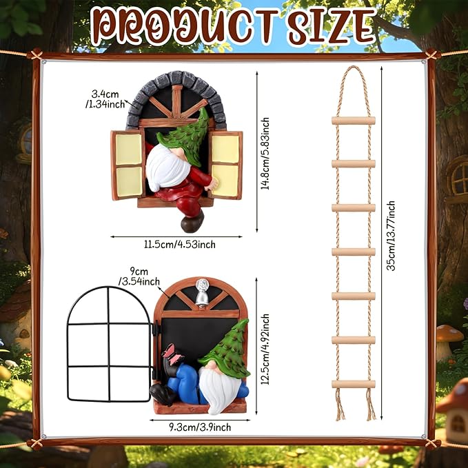 Thyle 4 Pieces Garden Gnomes Outdoor Tree Hugger Gnome Fairy Statue Elf Out the Door Resin Figurine Hanging Ladder Decoration Tree Faces Decor Outdoor for Patio Yard Lawn (Woodland Style)
