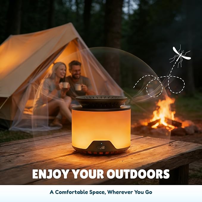 Mosquito Repellent Outdoor Patio, Rechargeable Mosquito Repeller Warm Ambient Light, Plant-Based Electronic Bug Repellent Shield for Patio, Camping, Fishing & Backyard (2 Cartridges Included)