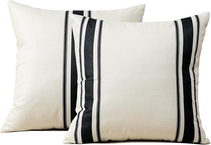 OTOSTAR Pack of 2 Outdoor Waterproof Decorative Pillow Covers 20x20 Inch Linen Geometry Pillowcases Cushion Case Garden Throw Pillow Covers Pillows Shell for Patio Furniture Couch Tent Balcony (Black)