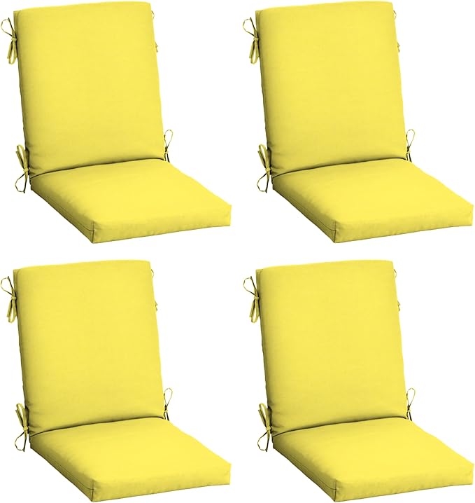 Arden 4-Pack Outdoor Patio Dining Chair Cushion, 20x44, Rain-Proof Seat Pad, Fade-Resistant Outdoor Cushion Lemon Yellow Leala