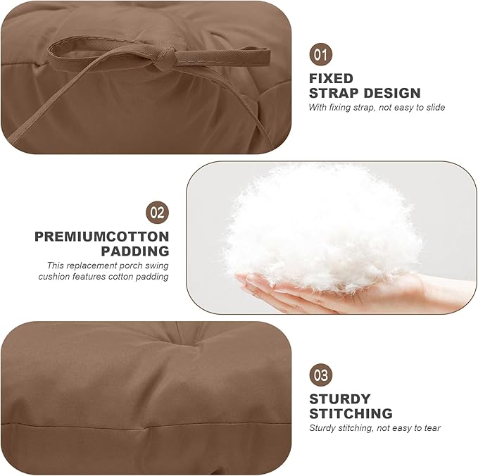 Porch Swing Cushions,Outdoor Cushions 3 Seater Replacement with Backrest, Waterproof Thickened Bench Cushion with Ties for Porch, Patio,Outdoor, Backyard and Garden (Coffee 40 * 40 in)