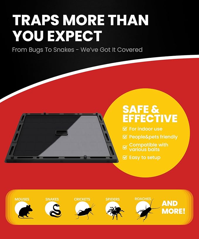 Wowcatch Jumbo Rat, Snake & Mouse Glue Traps - 6 Pack Extra Large Heavy Duty Sticky Traps Indoor for Home, Strong Adhesive Plastic Tray for Rodents, Non-Toxic Pest Control for House & Garage