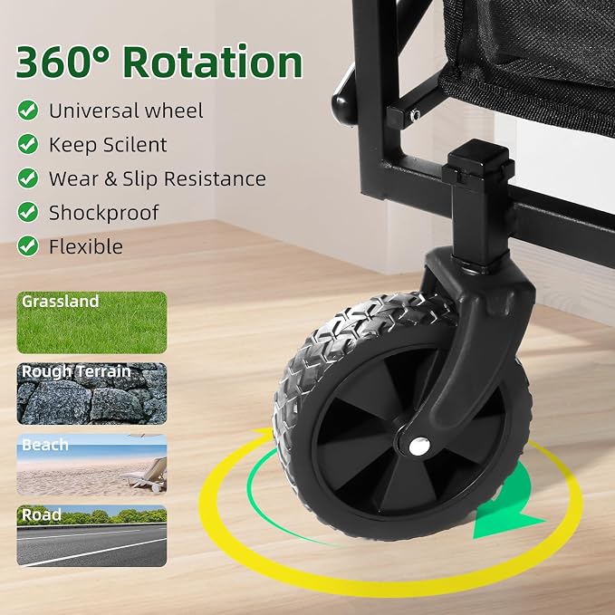Collapsible Wagon Cart Foldable, Utility Pull Wagon, Portable Camp Garden Cart for Grocery, Camping, Shopping, Sports, Garden with Large Capacity