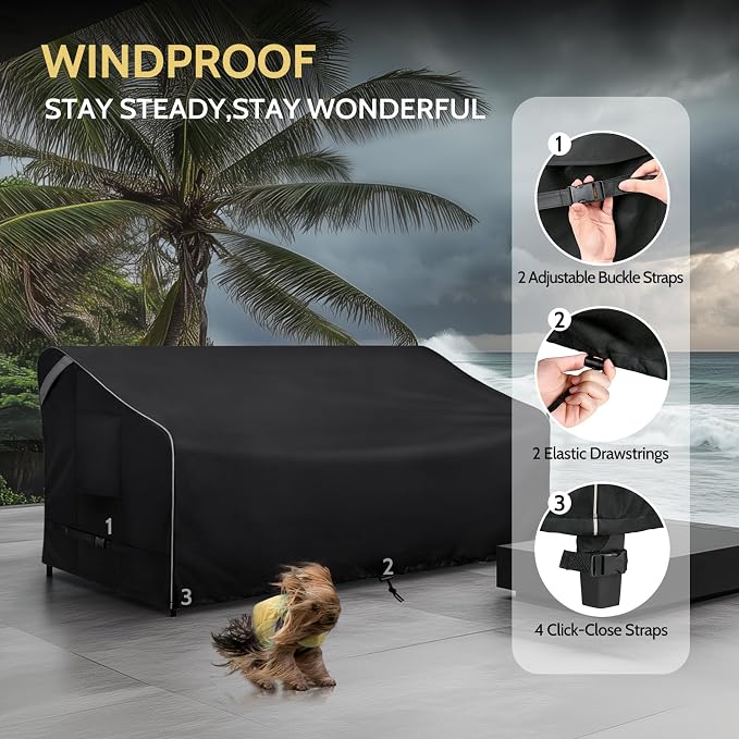 COSFLY Outdoor Patio Loveseat Covers Waterproof, Heavy-Duty UV-Resistant Furniture Covers, Adjustable Fit with Buckle Straps, Fits 2-Seater Loveseat up to 54"W x 38"D x 35"H ( Black)
