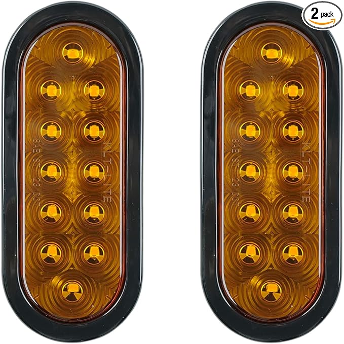 2PCS 6 Inch Oval Red LED Trailer Tail Lights, IP65 Waterproof Surface Mount Stop Brake Turn Signal Lights for Truck RV Boat Marine Camper, DOT Compliant Rear Trailer Lighting Kit (Yellow, 12 LED)