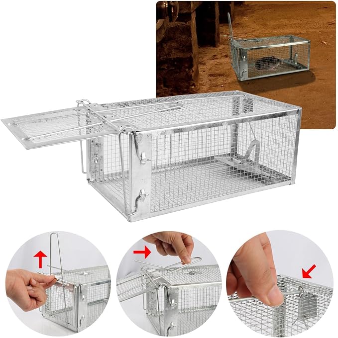 TeqHome Humane Rat Cage Trap, Galvanized Iron Live Animal Mouse Trap Cage That Work for Indoor and Outdoor, Reusable Metal Humane Live Squirrel Traps for Small Rodents Mice Voles,Easy Catch & Release