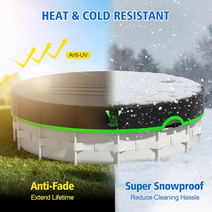 18ft Round Pool Cover, 420D Heavy Duty Above Ground Pool Cover with Sturdy Strap Ratchet Tensioner & Reflective Handles, Enhance Windproof, Side Seamless Tear Resistant, Weather Protection
