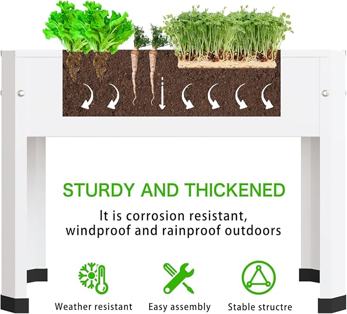 PROXRACER Raised Garden Bed with Detachable Legs Elevated Metal Planter Box for Growing Fresh Herbs Vegetables Flowers Succulents&Other Plants for Outdoor Backyard Patio Deck Balcony White S