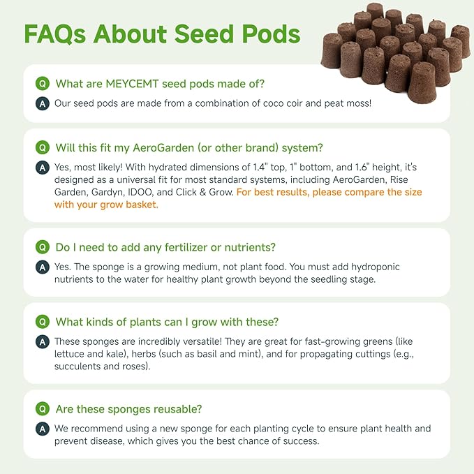 Hydroponic Growing Sponges 50 Pack, Universal Fit Sponges & Seed Pods for Starting Seeds, Indoor Outdoor Garden for Seed Germination & Plant Cloning, Stronger Roots