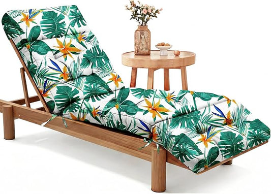 MAGIC ELEPHANT Chaise Lounge Cushion Outdoor, Memory Foam Patio Lounge Chair Cushion with Ties for Outdoor Furniture, 74 x 22 x 4 Inch (Tropical Monstera)