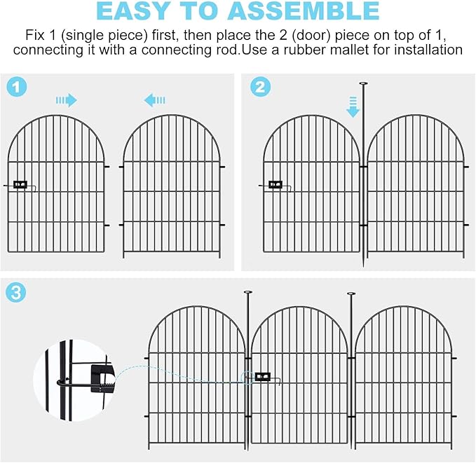 Garden Fence Border, 36 in(H) x17.5 Ft(L) 8 Panels, Tall Garden Animal Barrier Fence with Gate, Dog Fence Outdoor for Yard, Arched Rustproof Metal No Dig Fence, Flower Bed Fencing