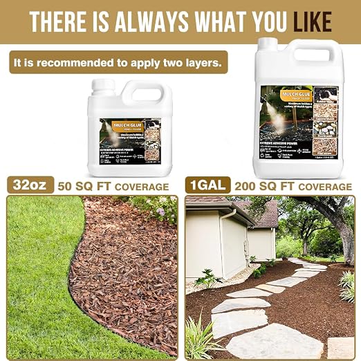 Mulch Glue for Landscaping,Rock Glue,Non-Toxic Mulch Anchor Binder,Long-Lasting Landscape Binder for Landscaping Pea Gravel,Wood Chips& More,for Paths,Patios&Garden Borders (1 Gallon) | Weatherproof non-toxic glue for mulch, gravel, pebbles & pine stra...