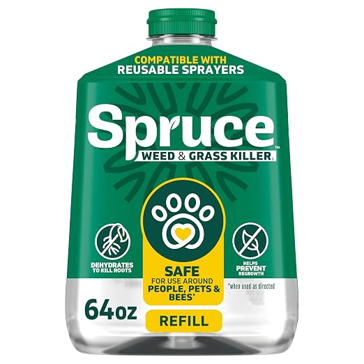 Spruce Weed Killer Refill - Versatile Weed & Grass Killer₃ for Flower Beds, Driveways & Mulch Beds - No Pour, No Mix, No Mess Refill - Kills Dandelions, Crabgrass & More (64 Oz)