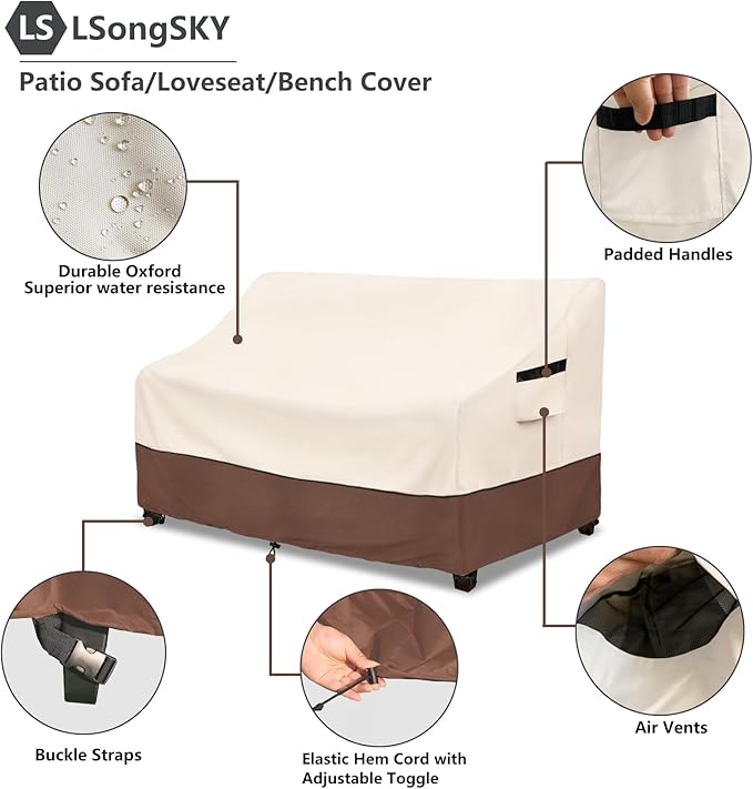 Patio 3-Seater Sofa Cover,Outdoor Couch Cover Fits up to 76W x 32.5D x 33H Inches,100% Waterproof Heavy Duty Patio Furniture Covers,Beige&Brown