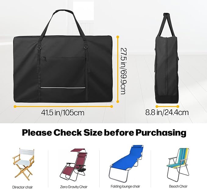 GRAOSO Carrying Bag for Folding Chair, Storage Case Fits for Beach Chair, Zero Gravity Lounge Chair, Director Chair, Folding Walker/Wheelchair, Great for Camping, Travel, Outdoors, Black