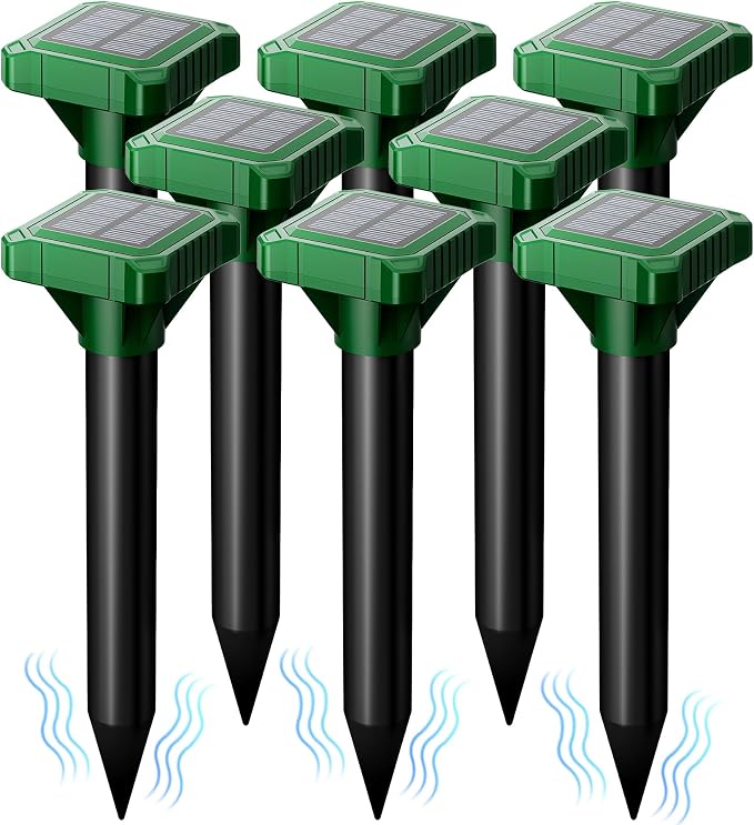 Solar Powered Mole Repeller Gopher Deterrent Outdoor Groundhog Repellent Ultrasonic Snake Armadillo Repeller Waterproof Effective for Yard Lawn Garden (8, Jade)