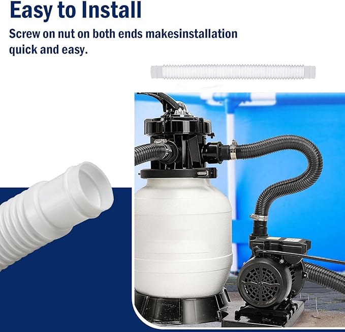 Pool Sand Filter Pump Hose - 1.25" Diameter Replacement Hose for Above Ground Pools Compatible with Pump Sand Filter and Saltwater Systems (Blue -1 Pack)