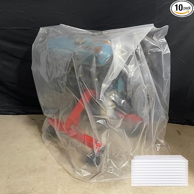 10 Pack Clear Engine Bag Covers – 39" x 47" Heavy-Duty Dustproof Storage Bags for Engine Protection, Attic & Basement Organization