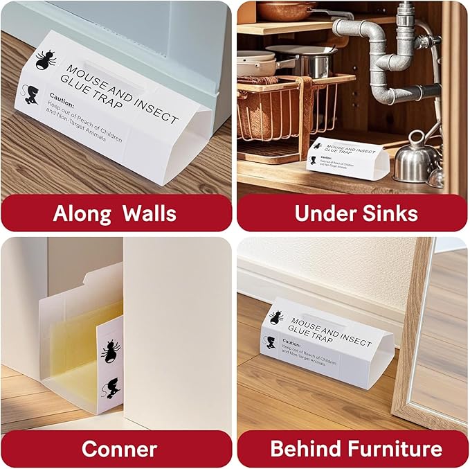 Mouse & Bugs Roach Spider Insect Traps, 38 Pack Glue Traps for Mice Ant Snake Rats, Sticky Pest Control Adhesive Tray for Catching, Sesame Oil Scent Non Toxic Pre-Baited Glue Boards Indoor Home