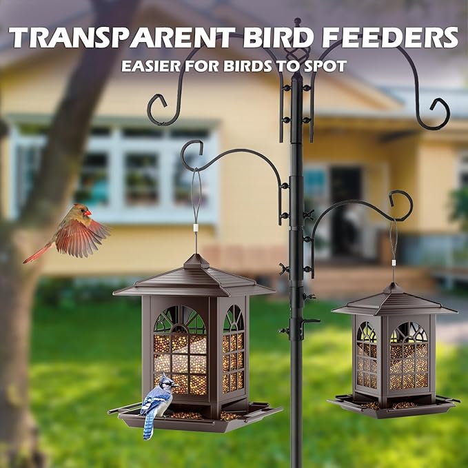 Birdream 2 Pack Bird Feeders for Outdoor Hanging, Assembly Required, 1-Min Easy Setup, Classic Courtyard Design, Attracting Cardinals Chickadees Goldfinches & Sparrows - Brown