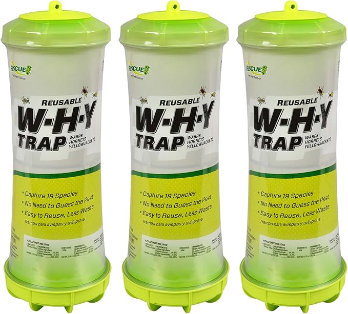RESCUE! WHY Trap for Wasps, Hornets, & Yellowjackets – Hanging Outdoor Trap - 3 Traps