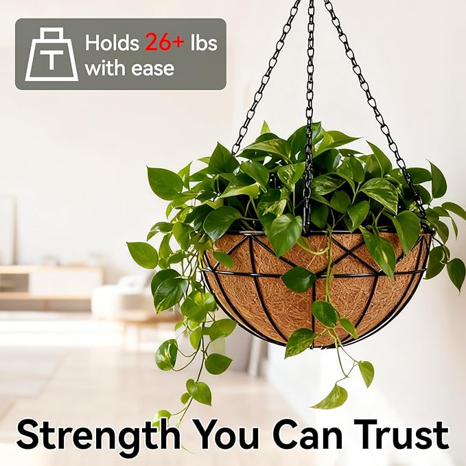 Halatool 4 Pack 12 Inch Hanging Baskets for Plants Outdoor- Small Hanging Garden Planters with Coco Liner for Outside, Empty Metal Wire Flower Holder Hanger Pot for Wall Patio Porch Balcony Decoration