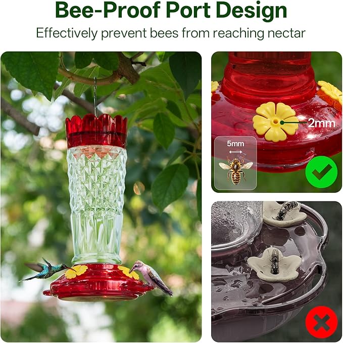 Plastic Hummingbird Feeders for Outdoors Hanging, 2 Pack 14OZ Ant & Bee Proof Humming Bird Feeder, 4 Feeding Ports Leak Proof Hummingbird Feeder for Outside Garden Decor, Gifts for Women Mom