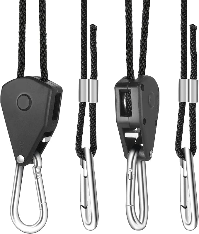 YSSOA 6 Pairs 1/8 inch Grow Light Hangers Adjustable Heavy Duty Rope Hanger for Grow Light Fixtures & Garden, 8 Feet Long & 150lbs Weight Capacity, Black