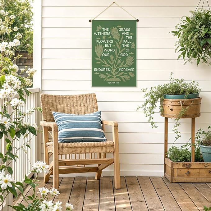 The Grass Withers And The Flowers Isaiah 40:8 Garden Flag Double-Sided Yard Outdoor Decoration 12x18 Inch, Bible Verse Christian Home Banner, Baptism Garden Flag Gifts for Family Friends
