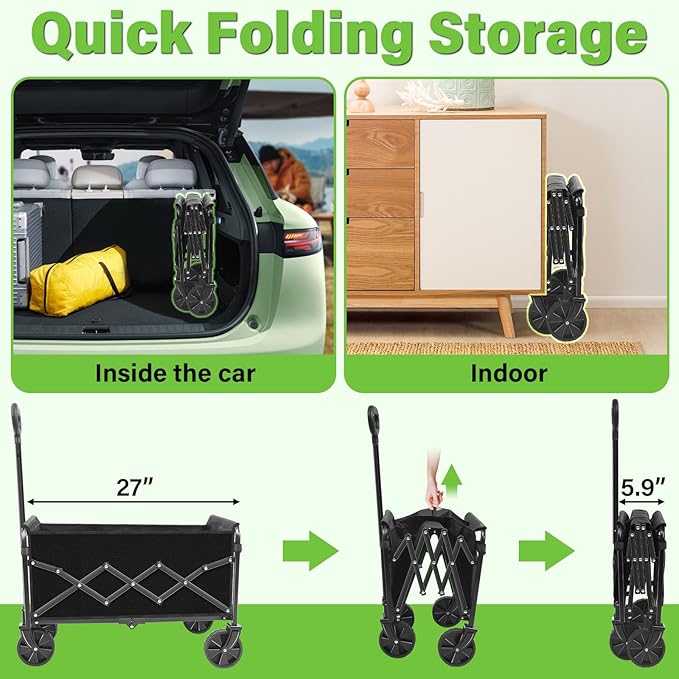 Wagons Carts Foldable - Collapsible Wagon Cart with Wheels – Folding Foldable Wagon Small Portable Lightweight for Sports, Camping, Storage, Travel, Shopping