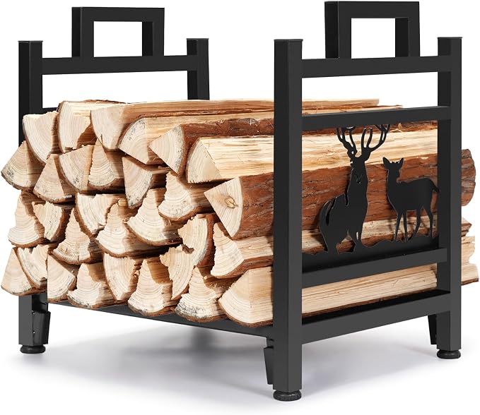INNO STAGE Firewood Log Rack, Iron Wood Lumber Storage Holder for Fireplace, Heavy Duty Log Storage Bin for Firepit Stove Accessories Indoor - Perfect Construction - No Any Screw to Install