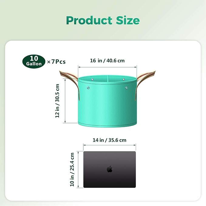 7 Pcs 10 Gallon Grow Bags, PE Garden Grow Bags for Plants with Branch-Binding Holes and Bottom Drain Holes, Ideal for Vegetables, Strawberries and Flowers