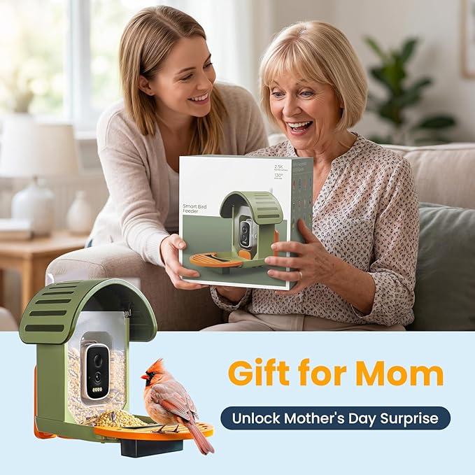 Smart Bird Feeder with Camera, 2.5K UHD Bird Feeder Camera Solar Powerd, Sensitive AI Identification, Instant Alerts Capture Video, IP66 Waterproof for Outdoor, Ideal Gift for Mom, Green