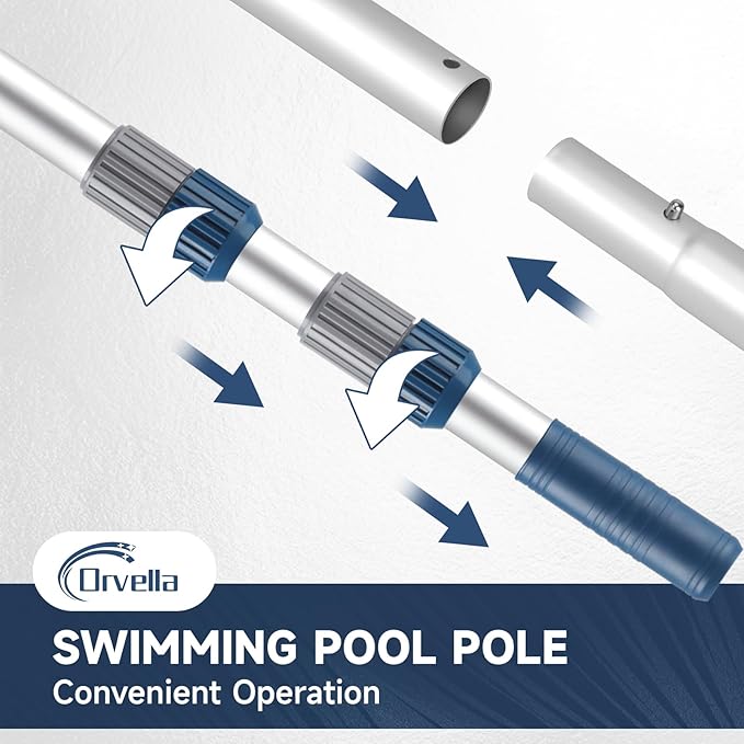 Pool Pole, 16FT Telescopic Pool Cleaning Pole, Professional Aluminum Swimming Pool Poles, 1-1/4" Universal Connector for Skimmer Net, Brush & Vacuum Head