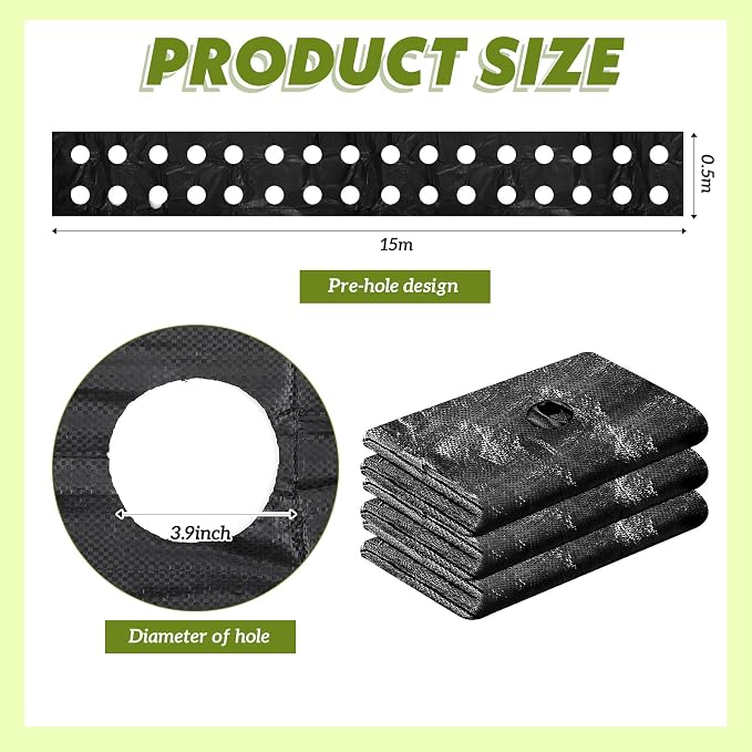 148 x 1.64 ft Garden Weed Barrier Landscape Fabric with Precut Planting Holes, Heavy Duty Weed Barrier Permeability Gardening Ground Cover Mat for Outdoor Greenhouse Planting, Vegetable Beds