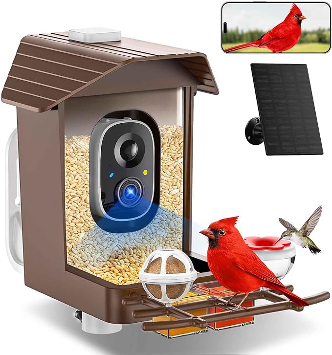 Bird Feeder with Camera Solar Powered, 2K HD Live Video Smart Bird Camera for Outdoors, Motion Detection with Instant Alerts, IP65 Waterproof, Bird Watching Gifts for Nature Lovers