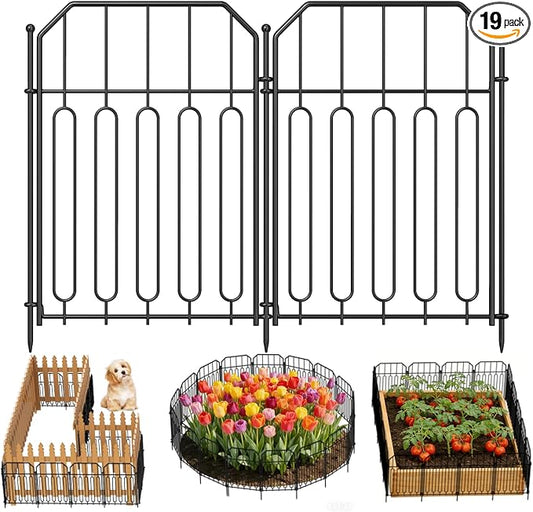 Goovilla Garden Fence, Total 19ft(L) x 21in(H) Garden Fencing Animal Barrier, 19 Pcs Rustproof Metal Wire No Dig Fence Panels, Black Decorative Garden Fences and Borders for Dogs, Flower Bed, Patio