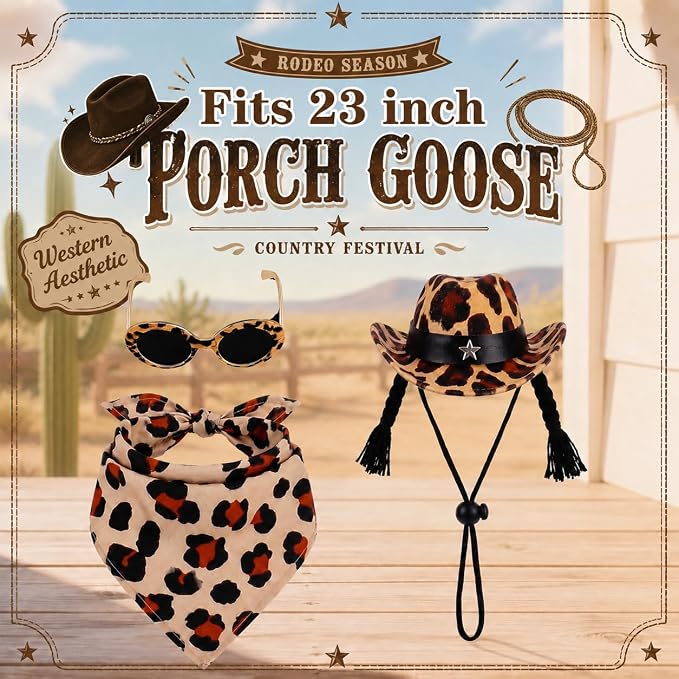 Summer Leopard Print‌ Porch Goose Outfits Clothes with Sunglasses, Beach 23 inch Porch Goose Costume Clothing for Patio Yard