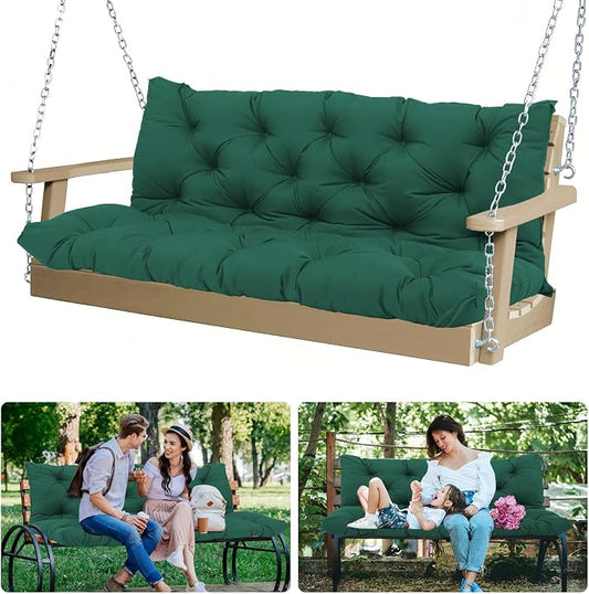 Porch Swing Cushions 48 inch Waterproof Outdoor 2 Seater Replacement Cushions with Backrest Thicken 5" Cushions for Porch Swing for Patio,Outdoor,Backyard and Garden(Dark Green 48×40×5inch)