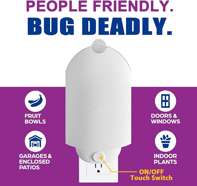 Flying Insect Trap (1 Starter & 3 Refill Cartridges), Plug-in Fly Trap for Home, Kitchen, Living Room – UV Light Indoor Bug Catcher for Gnats, Fruit Flies, Mosquitoes, and Moths