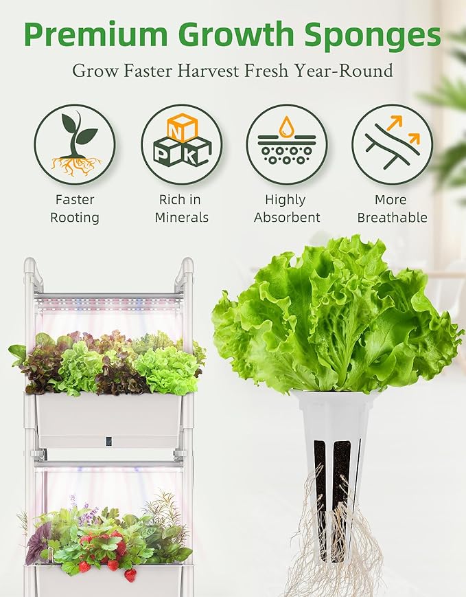 144pcs Seed Pod Kit: 50 Grow Sponges, 50 Pod Labels, 20 Grow Baskets, 20 Grow Domes, 4 A&B Plant Food，Grow Anything Kit,Compatible with Hydroponics Growing System from All Brands (144 pcs)