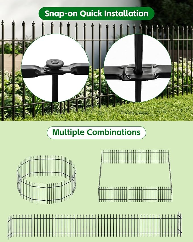 ARIFARO Metal Garden Fence 32" H x 24" W (5 Pack, Length 10 ft), No Digging Decorative Garden Border Fence, Rustproof Black Garden Fence Panels for Yard, Flower Bed, Patio, Dog Animal Barrier