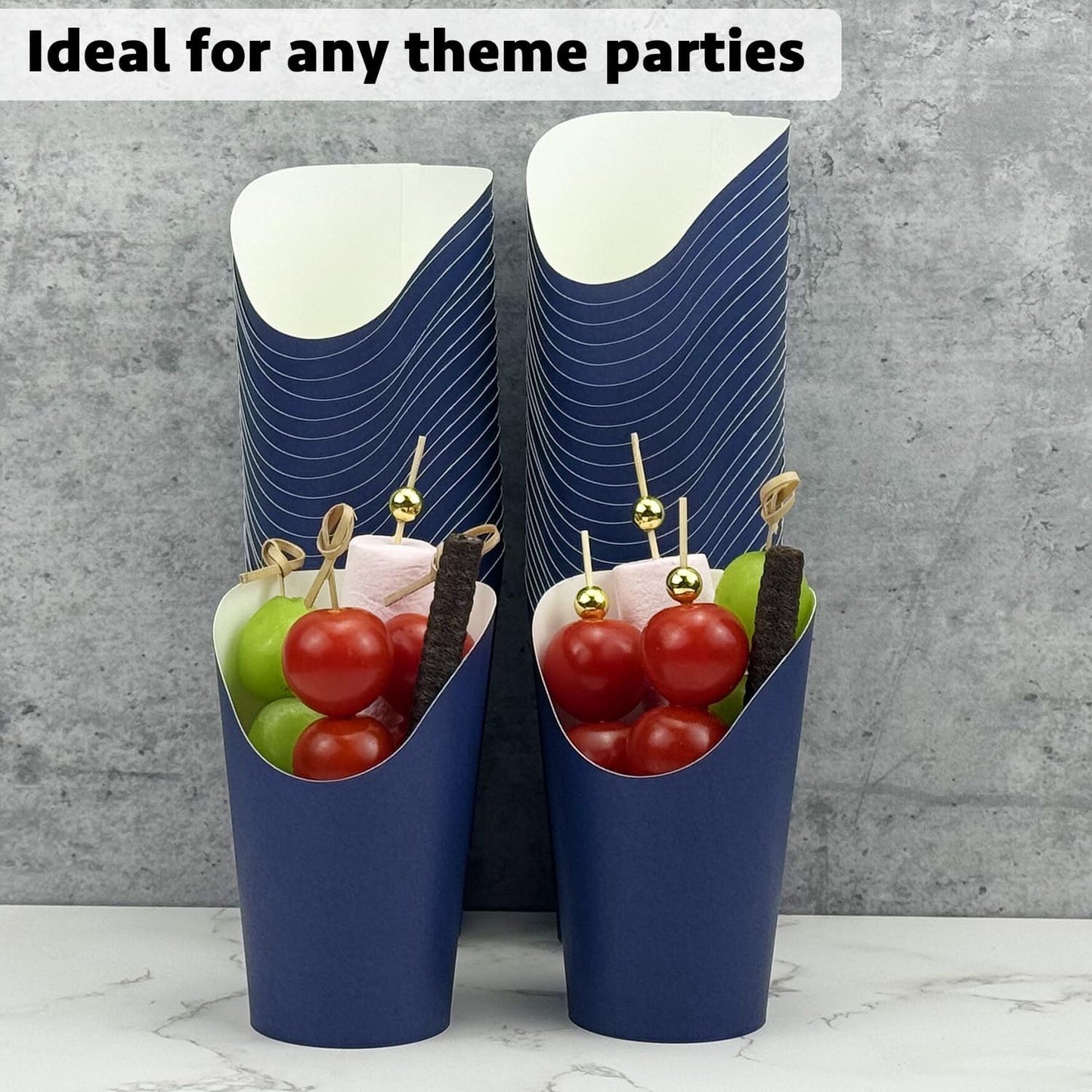 CAMKYDE 50 Pcs French Fries Holder, 12oz Disposable Paper French Fry Cups Charcuterie Cups for all Occasions (12oz, Navy)