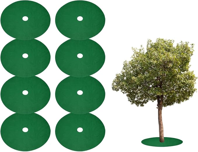 HARFINGTON 8pcs Tree Mulch Ring 28.3 Inch Non-Woven Round Tree Protector Weed Barrier Mat Plant Cover Rings for Weed Grass Control Root Protection, Green
