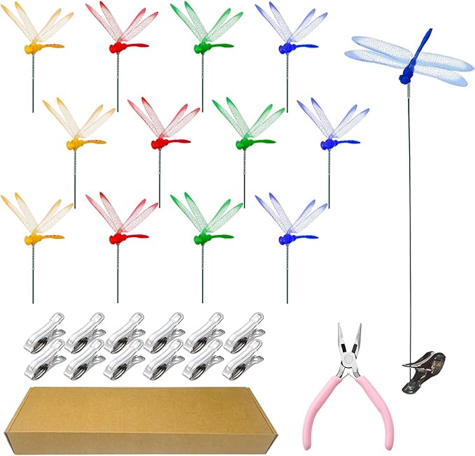 Kleeblatt Dragonfly Clip 12pcs - DIY Dragon Fly Clips, Hair Accessories, Garden Decor, Outdoor Decorative Stakes - Ideal for Garden & Patio Enhancement(in Boxs)