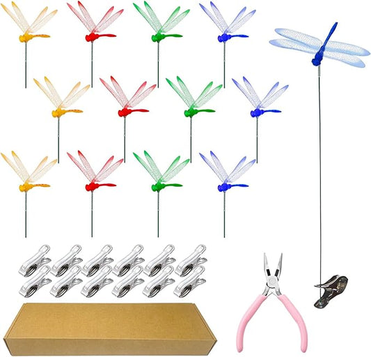 Kleeblatt Dragonfly Clip 12pcs - DIY Dragon Fly Clips, Hair Accessories, Garden Decor, Outdoor Decorative Stakes - Ideal for Garden & Patio Enhancement(in Boxs)