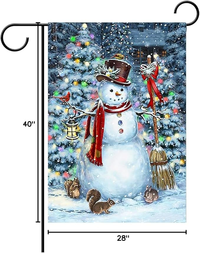 Winter Snowman Christmas Tree Garden Flag Snow Snowflakes Double Sided Flags House 28" x 40",Xmas Santa New Year Seasonal Garden Flags Yard Banner Funny Animal Outdoor Decoration