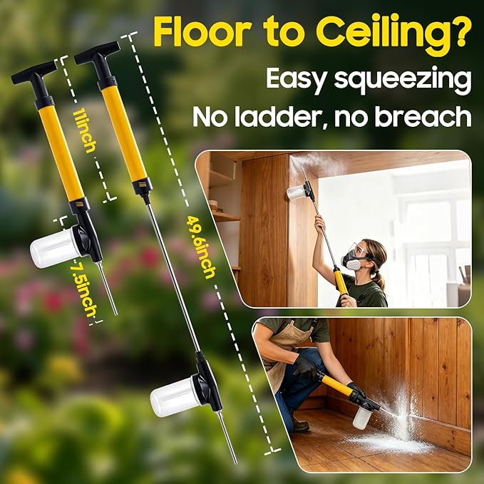Diatomaceous Earth Duster, 【2026 Upgraded】 with Extended Reinforced Tube and Adjustable Spray Distance Up to 4 Inches.Pump Type Adjustable,Diatomaceous Earth Applicator.