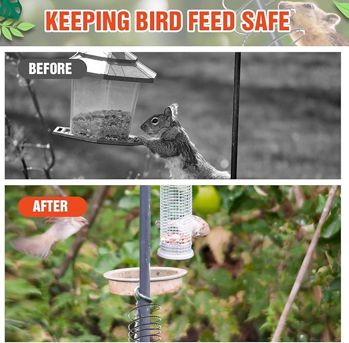 Qualirey 6 Pcs Metal Squirrel Baffle Squirrel Proof Spring for Bird Feeders Spring Coil Guard Protects Hanging Bird Feeders for Outdoor(Black)