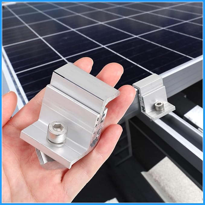 Zhengmy 20 Pack Solar Panel End Clamp Mounting Z Bracket Mid Clamps Aluminum Rail End Clamps Clips Adjustable Panels Grounding Gutter Kit for Pv Mounting System Install Hardware Fasteners Accessory